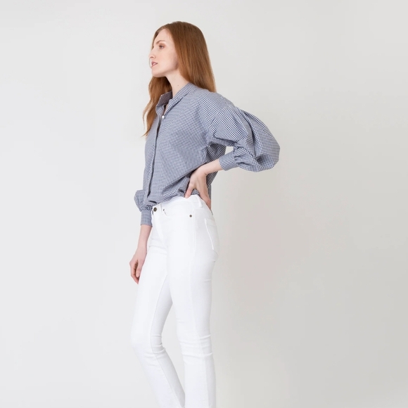 Ann Mashburn Mirabella Brushed Flannel Button Up Shirt In Navy/Ivory Gingham SM - Picture 2 of 14